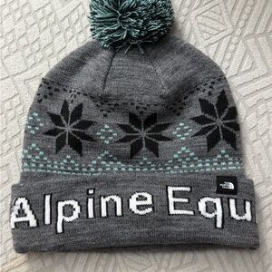 The North Face Gray Beanie with Black Snowflake Design